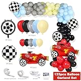 YSHMFEUX Two Fast Birthday Decorations Party Supplies, Race Car 2nd Birthday Decorations, Passionate Red Race Car Burning Tires Waving Checkered Flag, Baby Boy 2nd Birthday Decorations