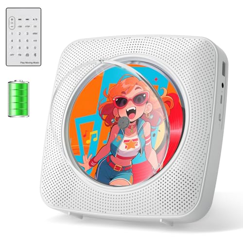 Gueray CD Player Portable Rechargeable: CD Players for Home Desktop Wall Portable CD Player with Bluetooth & Dual Speakers 1800mAh Boombox FM Radio USB Type-C MP3 Music Player