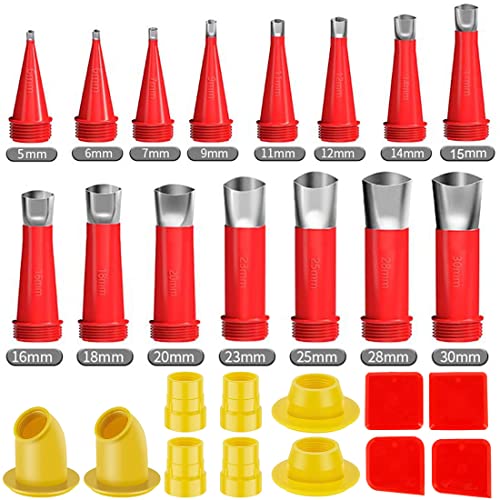 27 Pcs Caulking Finisher Kit, Reusable Caulking Nozzle Coating 15 Caulking Nozzle Applicators Caulking Tool Kit with 8 Connector Caulking Guns and 4 Grout Scraper for Bathroom Doors Windows