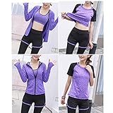 XPINYT 5pcs Workout Outfits for Women Athletic Sets Sport Suits Yoga Gym Fitness Exercise Clothes Jogging Tracksuits (Purple, Large)