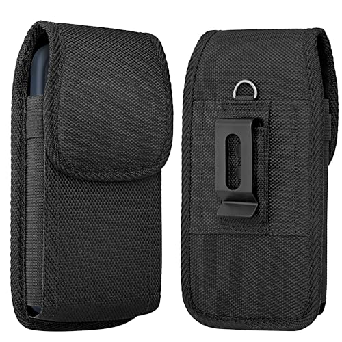 NUVAVO Holster for iPhone 16 15 14 13 12 11 Xs X XR/Pro Models, Cell Phone Belt Holder Case with Clip for Men, Heavy Duty Nylon Pouch (Fits Phone with Otterbox Cover on) Black