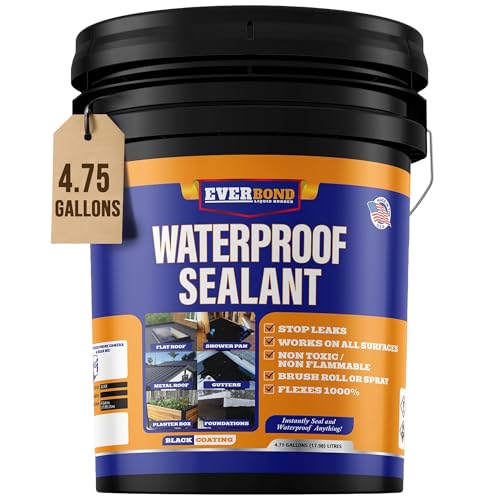 Liquid Rubber Waterproof Sealant - Rubber Paint - All Surface Leak Repair Indoor and Outdoor Flexible Roof Sealant, Water-Based, Easy to Apply, Original Black, 4.75 Gallon
