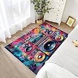 Zoainuos Boombox Rug 4x5 - Music Room Area Rugs for Living Room Bedroom - Music Carpet - Washable Non Slip Easy Clean - Graffiti Home Decor & Gifts