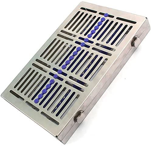 VISION TEK MED Turn Button 20 Dental Sterilization Cassette & Caddies Blue Silicone Rack Surgical Instruments Holder Tray Stand Autoclavable Detachable Box Double Botton Type for Dental Clinic Tool