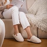 EverFoams Women's Fuzzy Slip-on Slippers Warm Cozy Soft Lightweight Memory Foam Indoor House Shoes Cream White, 7-8 US