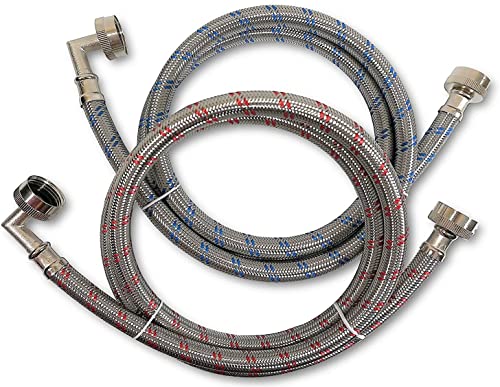 Premium Stainless Steel Washing Machine Hoses with 90 Degree Elbow, 4 Ft Burst Proof (2 Pack) Red and Blue Water Connection Inlet Supply Lines by Kelaro