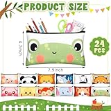 Dispowreath 24 Pcs Cartoon Zipper Pencil Pouch Bulk Cute Cartoon Pencil Case Multicolored Cat Panda Pen Bag Stationery Back to School First Day of School Gifts for Boys and Girls