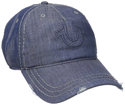 True Religion Men's Distressed Horseshoe Baseball Cap, Dark Indigo, One Size