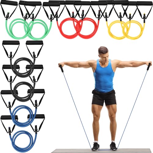 Shappy 10 Pcs Resistance Bands with Handles Exercise Stretch Bands for Exercise Woman Man Training Physical Therapy Workouts Fitness(Multicolor,5 to 50 Pounds)