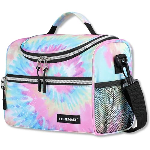 LUREMADE Kids Insulated Lunch Box for Girls Lunch Bag Women Boys Toddler Teen School Daycare Kawaii Cute Travel Bags (Rainbow Tie-Dye)