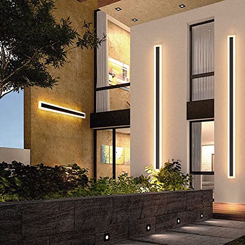 2Pack 23.6inch Long Outdoor Modern LED Wall Light,18W Waterproof IP65 Warm White 110V led Wall Mount Lighting Fixture Rectangular Black Wall Lights Elegant Frosted White Acrylic Anti Rust