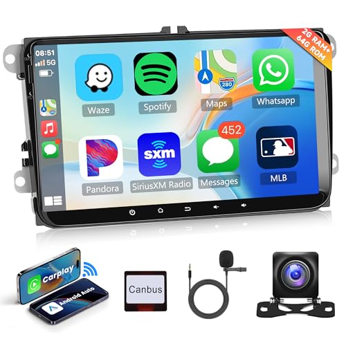 2G+64G 9 Inch Android 13 Car Stereo Radio Carplay for VW Passat Jetta Tiguan Golf MK5 MK6 T5 EOS Polo, Rimoody Touchscreen Android Auto GPS Navigation Bluetooth FM SWC Backup Camera