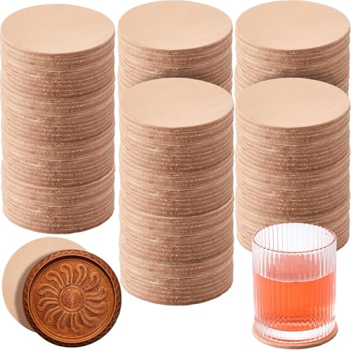 Bulyoou 50 Pack Round Vegetable Tan Leather 3-1/4" Tooling Veg Circular Leather Pieces Sheet for Laser Engraving Coasters Tooling Stamping Carving, Thickness 3.2 mm