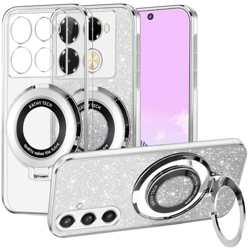 Kainevy Phone Case for Infinix Note 40 Pro 4G Clear Glitter Magnetic with Ring Stand Compatible with MagSafe Silicone Cover Slim Cute for Infinix Note 40 Pro 4G Case Bling Aesthetic Luxury (Silver)
