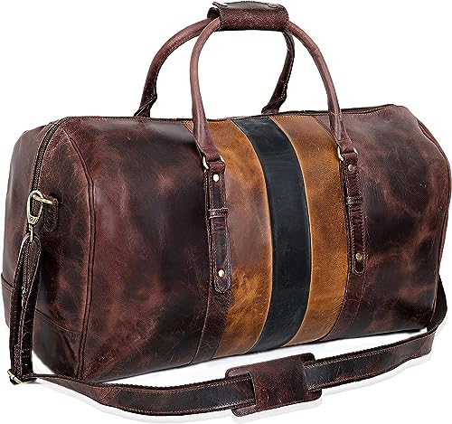 Genuine Leather Duffel Travel Overnight Weekend Leather Bag Sports Gym Duffel Luggage Travel Bag For Men And Women travelling cabin duffle Bags 24 Inch (retro)