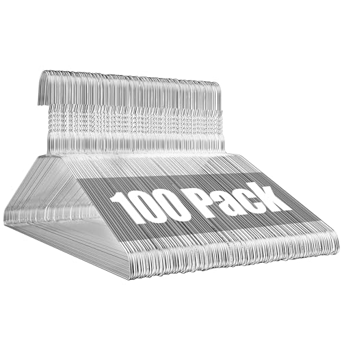 Wire Metal Clothes Hangers Bulk 100 Pack, 16 Inch 12 Gauge Standard Size, Slim Space Saving for Coat Suits Shirts Pants Skirts, Non Slip, Silver