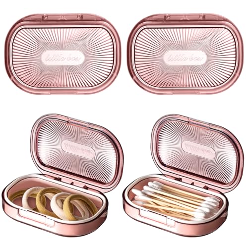 Kigley 4 Pcs Hair Tie Container Small Portable Travel Cotton Swab Holder Flosser Dispenser with Lid Plastic Box Storage Containers for Small Items, 3.94 x 2.76 Inch (Pink)