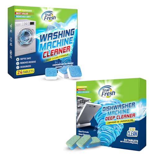 True Fresh Dishwasher Cleaner and Washing Machine Cleaner Tablets - 48-Pack Bundle Eliminates limescale buildup, leftover food particles, and cleans dirt, stains, and odors from your appliances.