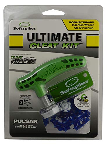 SOFTSPIKES Pulsar Fast Twist 3.0 Ultimate Cleat Kit, Blue/White – Includes 18 Spikes, Ripper Wrench, and Installation Tool - Also Fits Tri-Lok, Slim-Lok, and Tour Lock Cleat Systems