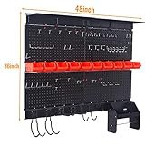 Wallmaster Pegboard Organizer Garage Storage - Pegboard Wall Organizer Pegboard Hooks Set Utility Tool Storage Rack with Wall Mounted Storage Bins&Overhead Shelf&Paper Towel Holder (Black)