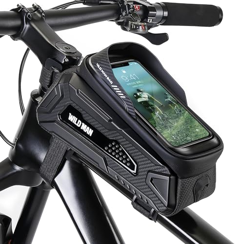 WILD MAN Bike Bag Bike Phone Bag EVA Waterproof Front Frame bag Top Tube Handlebar Bag Bicycle bag Bike Accessories Holder Compatible Phones Under 6.8"(Black)
