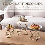 MyGift Modern Pizza Pedestal Stand, Twisting Geometric Brass Tone Metal Racks, Tiered Abstract Food Display Stands, Dessert Serving Risers for Cupcakes, 3-Piece Set