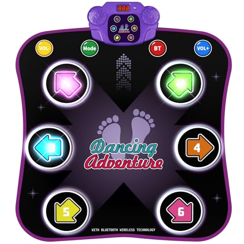 Flooyes Dance Mat Toys for 3-12 Year Old Kids, Electronic Dance Pad with Light-up 6-Button Wireless Bluetooth, Music Dance with 5 Game Modes, Birthday Toys Gifts for 3 4 5 6 7 8 9 10+ Year Old Girls