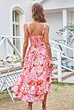 GRACE KARIN Women's 2025 Summer Floral Boho Dress Square Neck Strapped Swing A Line Sundress Beach Long Maxi OutfitsRed Pink M