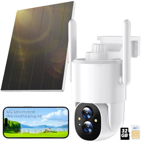 AMTIFO 4G LTE Cellular Security Camera - No Wi-Fi Needed, 360° PTZ, Night Vision, Unlimited Data Subscription, Solar-Powered, Wireless Outdoor Surveillance