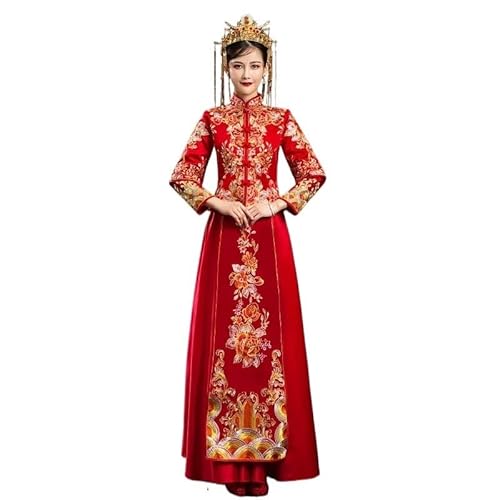 Chinese Wedding Dress Traditional Cheongsam Vintage Plus Size Modern Red Dress Qipao Long Women Man Oriental Style Dresses(Woman,Medium)