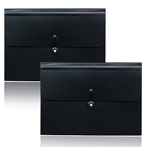 Cesil 2Pcs Expanding File Folders, 13 Pockets File Organizer Accordion File Holder with Elastic Buckles Closure, A4 Paper Document Organizer for Home School Office