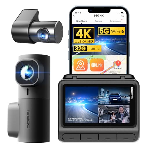 DDPAI 3 Channel Dash Cam 4K, 4K+2K+1080P Triple Dashcam, up to 15MB/s 5GHz WiFi6 Built-in GPS Car Camera, 32G eMMC Storage, 3" IPS, AI-ISP Night Vision, ADAS, AOV 20 Days Parking Mode, Z60 πlink