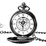 MORFONG Pocket Watch Fullmetal Alchemist Edward Elric Anime with Fob Chain Necklace Box, Black