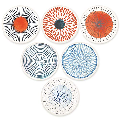 AD Set of 6 Coasters for Drinks Absorbing Round Ceramic Stone Coaster with Cork Base Tabletop Protection Mat for Mugs and Cups,Office,Kitchen (Colorful Series)