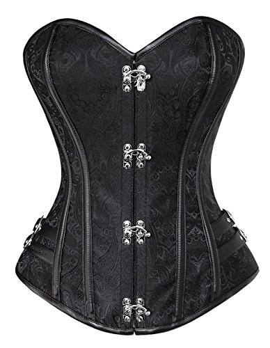 Charmian Women's Spiral Steel Boned Steampunk Goth Halloween Burlesque Corset Black XXXX-Large