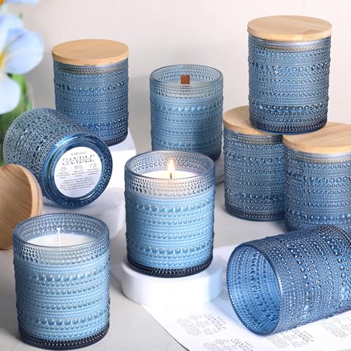 DARJEN 12 Pack Blue Candle Jars for Making Candles- 8 OZ Empty Glass Candle Making Jars with Bamboo Lids and Labels, Candle Making Supplies Candle Containers for DIY Gifts