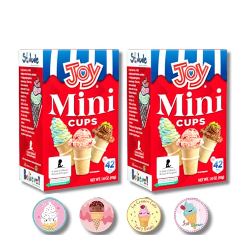 JOY MINI CUPS - Miniature Ice Cream Cones For Kids, Desserts, Cupcake Cones, 42 Ct per box - Pack of 2 (84 ct in total) BONUS, 4 Ice Cream Stickers