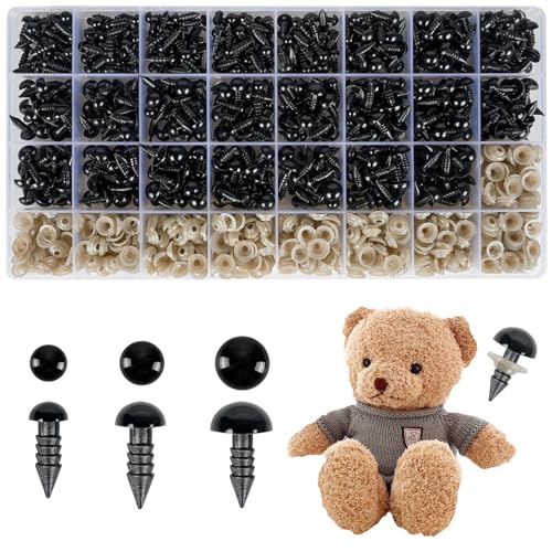 1000PCS Safety Eyes for Amigurumi, 3 Sizes (6mm, 8mm, 10mm) Black Plastic Safety Eyes for Crocheting with Washers, Suitable for Various Stuffed Animal Crochet Handicrafts and DIY Handmade Projects