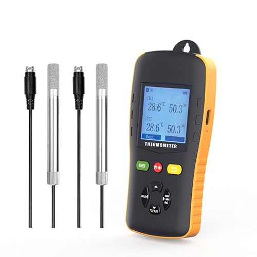 Tzone Dual Channel Temperature and Humidity Data Logger USB with Probe,Handheld Industrial Temp Humidity Recorder with Auto Report & Sound Alarm,Digital Thermometer Recording for Greenhouse Freezer
