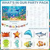 Under the Sea Party Decorations 98Pcs, Ocean Theme Birthday Party Supplies Include Backdrop Tablecloth Bubble Garlands Cake Topper Ocean Animals Balloons for Pool Beach Party Baby Shower (Ocean-01)