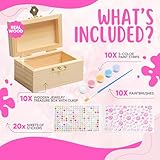 10 Sets Jewelry Box Painting Set for Kids with Stickers - Bulk Stockings & Birthday Goodie Bag Stuffer - Kids Party Favors Toy Return Gifts - Unfinished Wooden Treasure Boxes For Arts & Craft