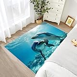 MMYAOKEN Dolphin Rugs for Bedroom - Dolphin Home Decor, Cute Sea Ocean Animal Rugs 5x7, Underwater Area Rug for Living Room Bedroom, Washable Non Slip Rubber Backing, Dolphin Carpet