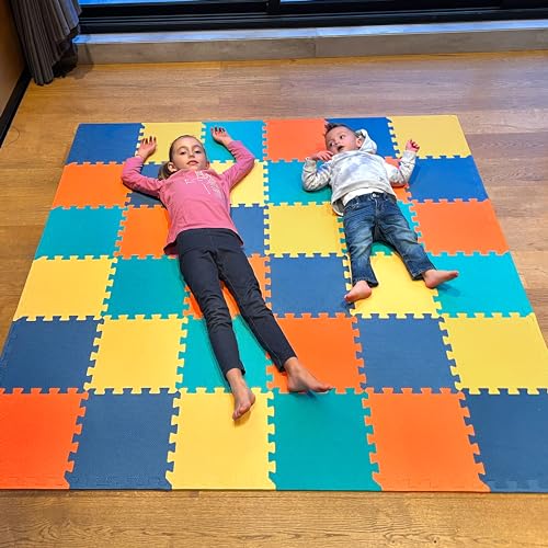 MioTetto Foam Floor Tiles for Kids - Non-Toxic Soft Comfortable Baby Play Mat, Thick Tummy Time Mat, Interlocking Foam Tiles for Development & Crawling, Soft Cushioned Play mat for Babies 0-6 Months