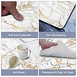 Mrcrypos Gold White Kitchen Rugs Cushioned Anti Fatigue 2 PCS Marble Kitchen Mats PVC Non Slip Waterproof Kitchen Mats for Floor Sink Laundry Office