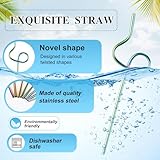 Gejoy 8 Pcs Reusable Stainless Steel Straw with Design Curved Silly Straws with 2 Cleaning Brushes Multicolor Metal Drinking tubes for Kids Adults Juice