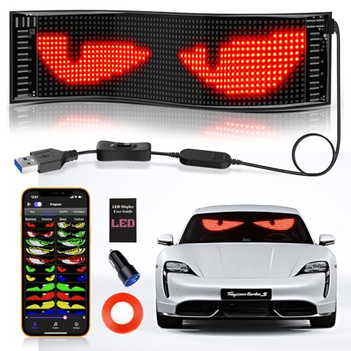 KJOY Devil Eyes Light for Cars, 15''x4'' Flexible Scrolling LED Eyes for Car Window,Bluetooth App Control Programmable LED Sign,Dynamic Personalized Eye Lights for Car Windshield