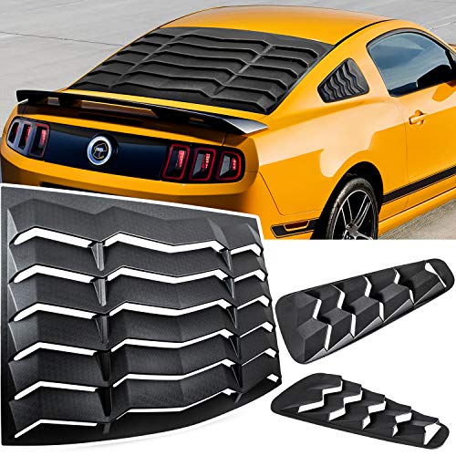 Rear+Side Window Louvers for Ford Mustang 2005 2006 2007 2008 2009 2010 2011 2012 2013 2014 Windshield Sun Shade Cover Vent GT Lambo Style Custom Fit All Weather ABS (Matte Black)