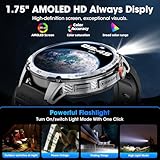 Military Smart Watch for Men 1.75" HD AMOLED Display 730mAh Battery Smart Watches with LED Flashlight for Android iOS（Bluetooth Call Answer/Dial Calls） Fitness Tracker with Heart Rate