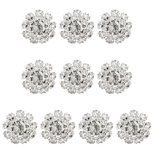 MAYJOYDIY 10pcs Flower Rhinestone Buttons - 21mm Silver Crystal Embellishments for DIY Jewelry, Clothing, Dress Accessory, Wedding Party Bouquet