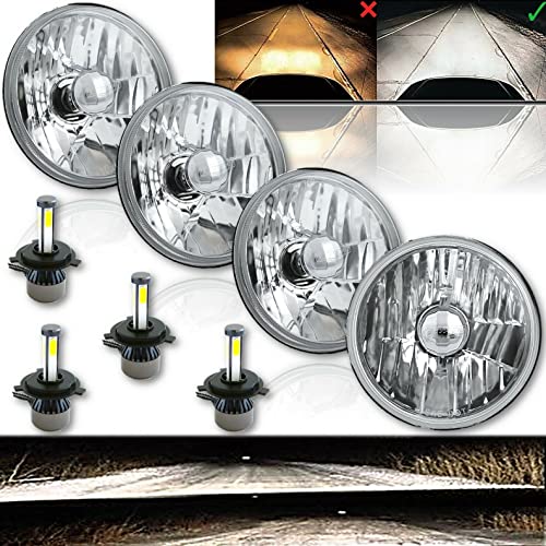 Octane Lighting 5-3/4 Crystal Clear Metal Glass Headlight Led 4000Lm H4 Light Bulb Headlamp Set